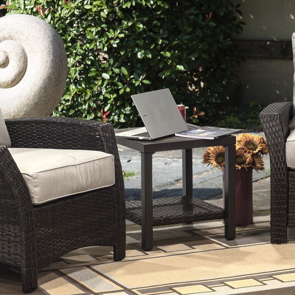 Sun Terrace Williamsport Outdoor Modern Space-Saving Steel End Table, Brown