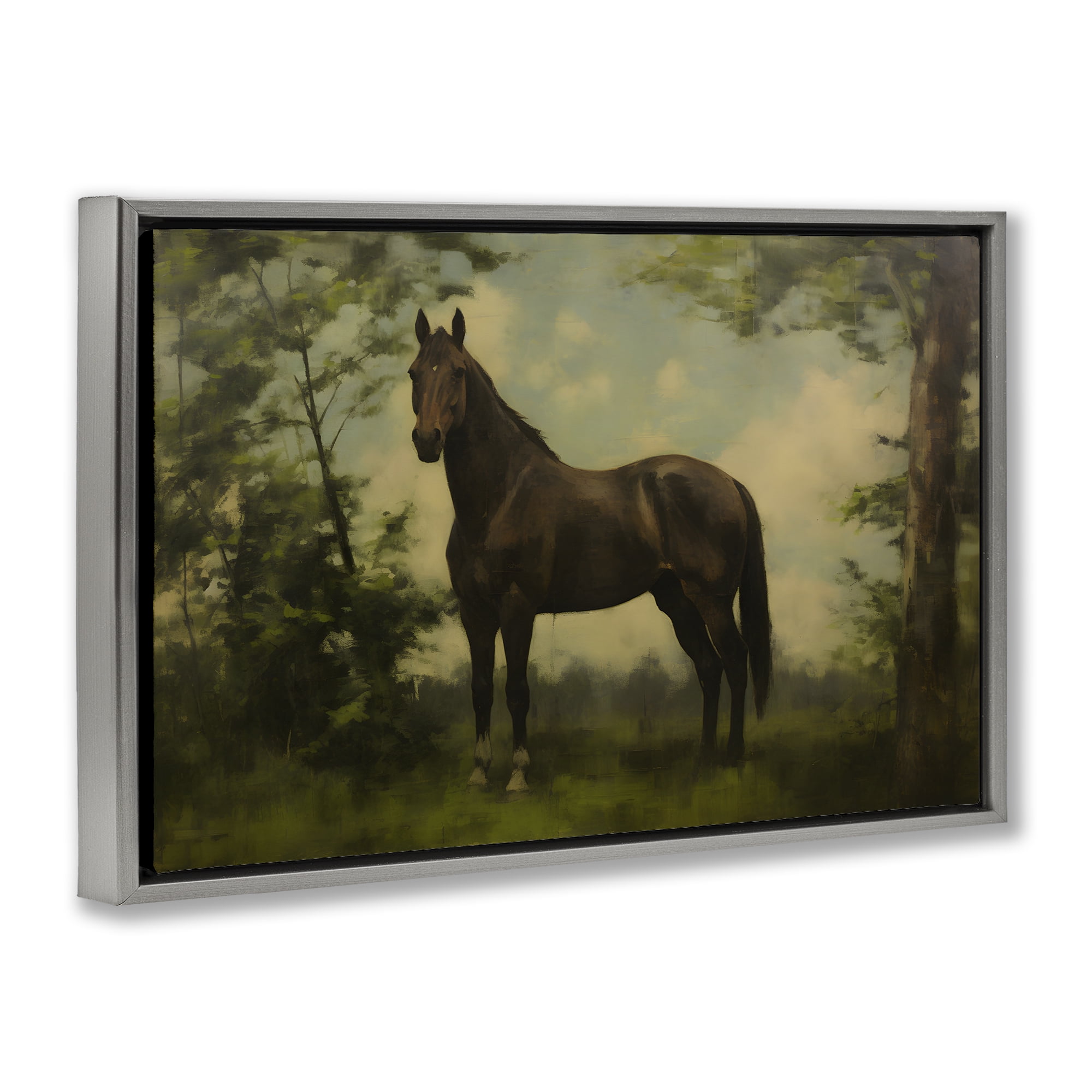 Stupell Industries Forest Horse Portrait Gray Framed Floater Canvas Wall Art, design by Petal Prints Design