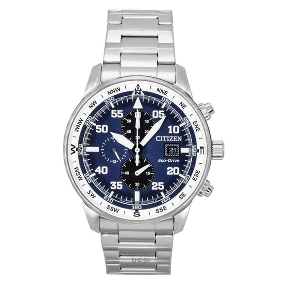 Citizen Eco-Drive Aviator Chronograph Stainless Steel Blue Dial CA0880-58L 100M Men's Watch