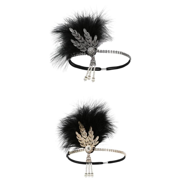 2 Pedazos Diadema de cabellero Elástica con Plumas Artificiales Cabello con Borlas Artificiales Vintage para Mujer jinwen Diademas Flapper Vintage