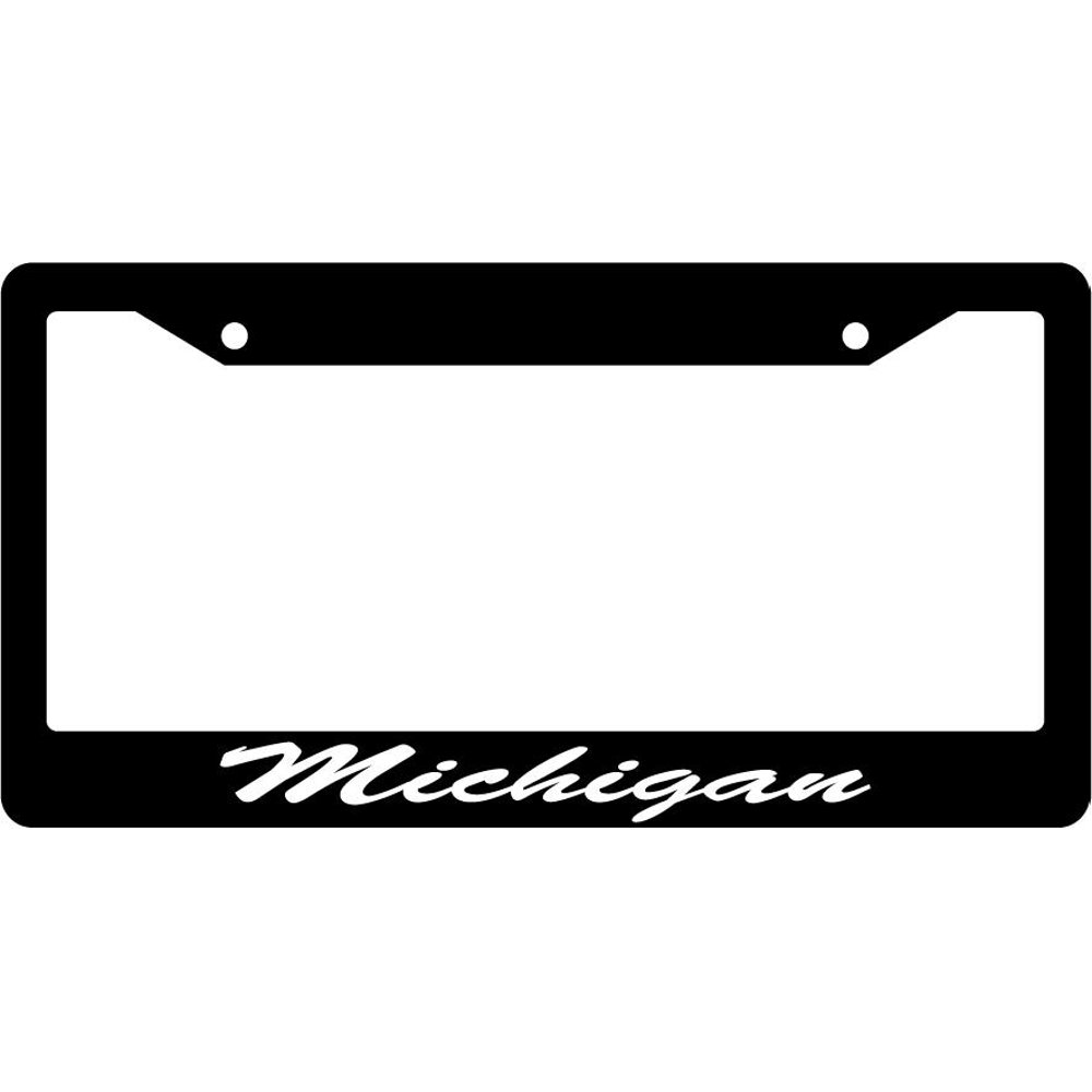 Michigan Script Black Plastic License Plate Frame EBS