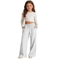 thumbnail image 4 of Efsteb Girls Wide Leg Cotton Linen Pants Fashion Loose Fit Elastic Waist Drawstring Straight Leg Palazzo Pants Casual Beach Trousers (White,13 Years), 4 of 8