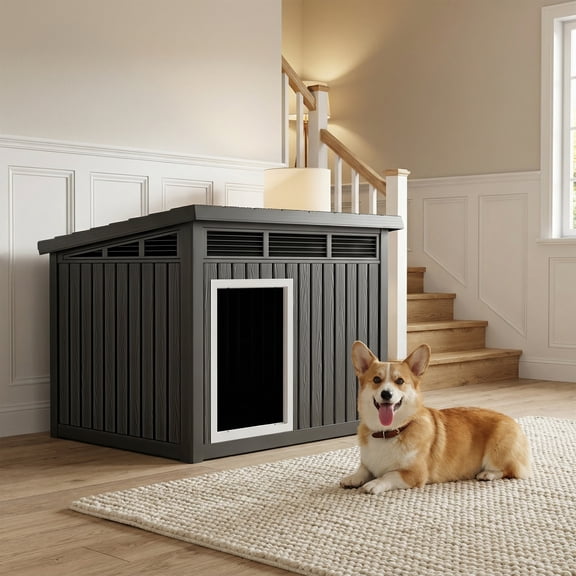 MAYEERTY Outdoor Weather-Resistant Dog House, Easy-Clean Open Roof Pet Shelter for Backyard