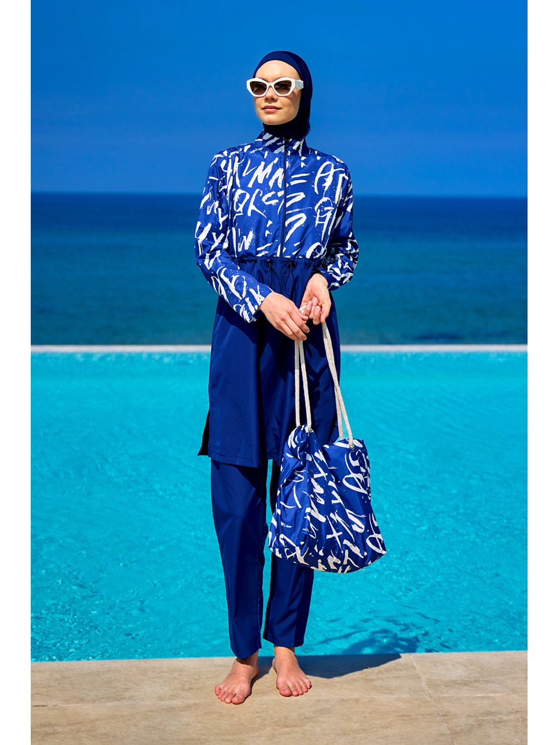Navy Blue Full Coverage Modest Swimwear Set R2502 - Walmart.com