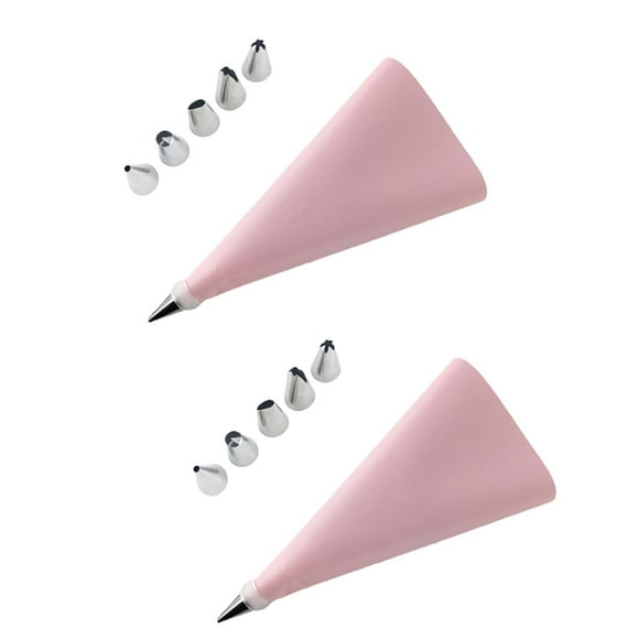 2X Silicone Piping Bags And Stainless Steel Nozzle Tips Pink