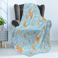 thumbnail image 4 of Animal Soft Flannel Fleece Throw Blanket, Water Bubbles on the Surface with Seahorse and Sea Star in Waves Coast Tropical, Cozy Plush for Indoor and Outdoor Use, 70" x 90", Orange Blue, by Ambesonne, 4 of 5