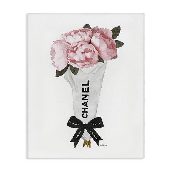 Stupell Industries Art Deco Pink Peonies Flower Bouquet Glam Fashion Bow Canvas Art, 16 x 20, by Amanda Greenwood