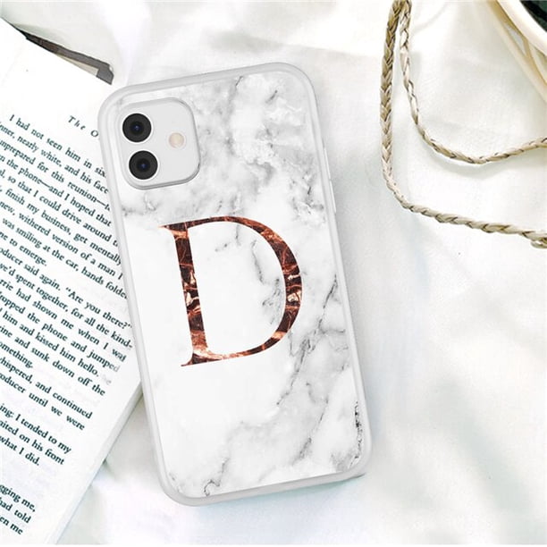 Funda de teléfono de moda con letra inicial AZ para iPhone 13 Pro Max 11 Pro Max 12 Pro Max 12 Mini 13MiniLuxury, funda suave con textura de mármol Deng Xun unisex