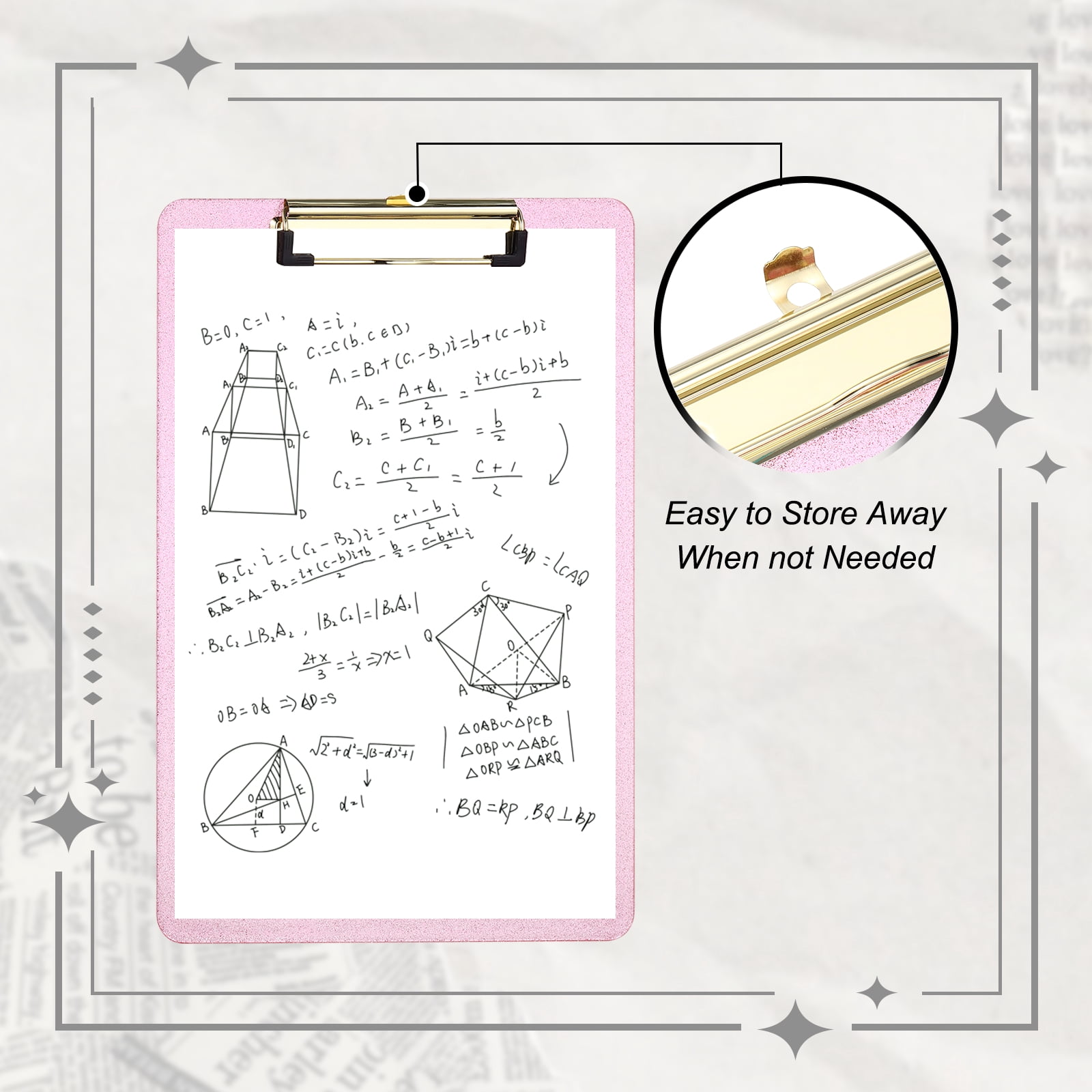 Uxcell Plastic Clip Boards, A4 Size Glitter Pink Stylish Clip Boards Glitter Design Cute Clipboards Office Supplies for Restaurant Shop Store Note Memo Card Sign Holder