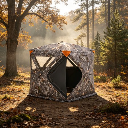 WRXELAN 270° Ground Hunting Blind 2-3 Person Pop Up Deer Blind with Carrying Bag Portable Resilient Hunting Tent 3 Horizontal Windows for Turkey and Deer