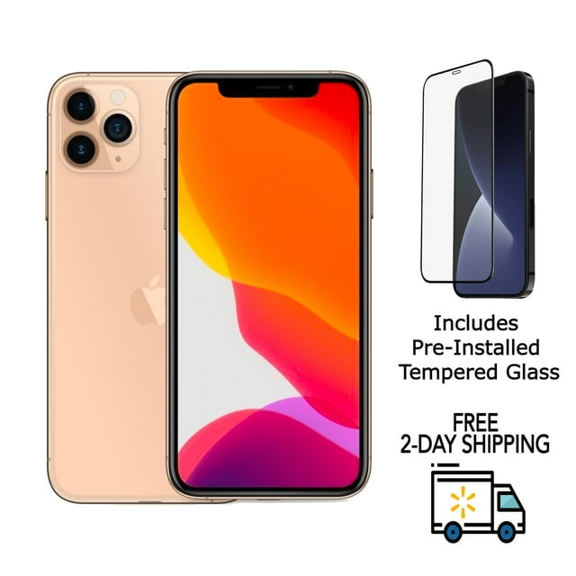 Restauré Apple iPhone 11 Pro A2160 (Déverrouillé Entièrement) 512 Go Or avec Verre Trempé Préinstallé (Remis à Neuf)