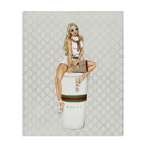 Stupell Industries Trendy Girl & Coffee Novelty Painting Gallery Wrapped Canvas Art Print Wall Art, 16 x 20