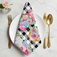 thumbnail image 2 of Spring Gnomes Cloth Napkins, Botanical Rose Leaves Black Buffalo Plaid Washable and Reusable Dinner Napkins Set of 4, Table Napkin for Kitchen Party Birthday Wedding Hotel Housewarming 20"x20", 2 of 9