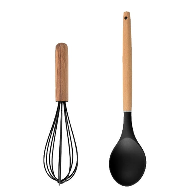 2 utensilios de cocina de silicona con mango de madera, no tóxicos y antiadherentes, resistentes al calor y aptos para lavavajillas