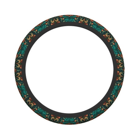 XMXY Car Steering Wheel Cover, Retro Artdeco Flower Non-Slip Jeep Truck Universal Elastic Steering Wheel Protector 15 inch