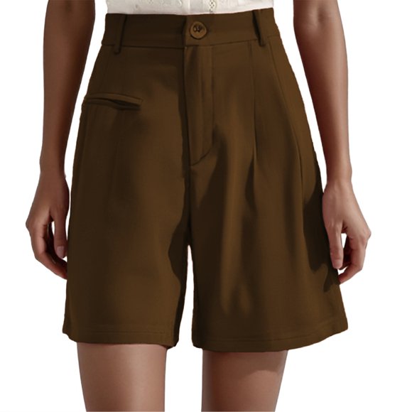 TrendOFT Womens Running Shorts Casual Trendy 2025 Elastic High Waisted Wide Leg Business Dressy With Pockets Lounge Shorts Women Athletic Shorts Brown L