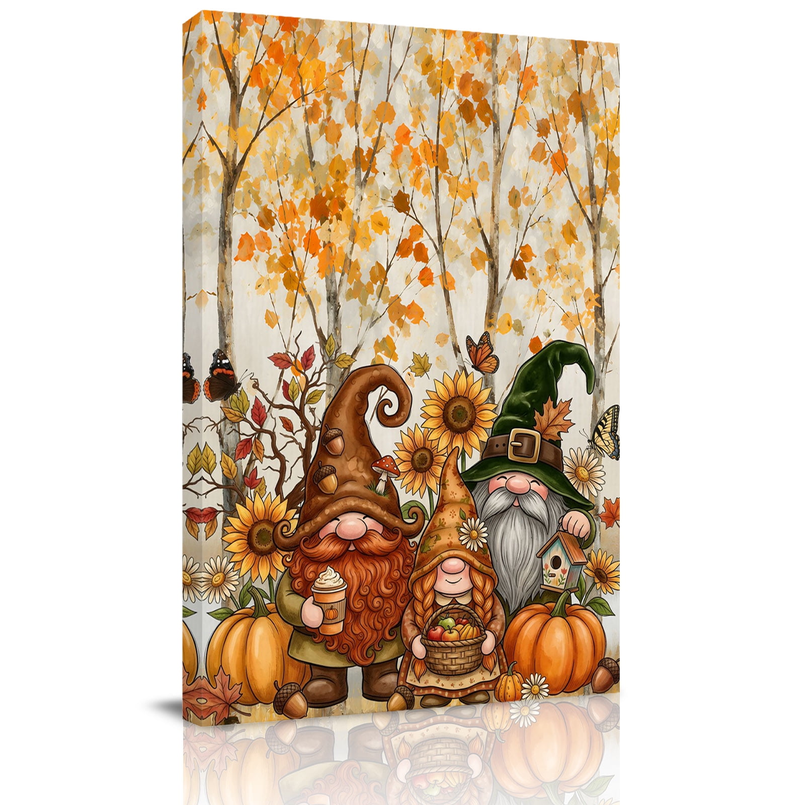 Canvas Wall Art Thanksgiving Gnomes Framed Canvas Prints for Hallway Living Room Fall Maple Leaves Forest Pumpkins Extra Large Gallery Wrapped Wall Decor for Home Office Gifts 20 x30