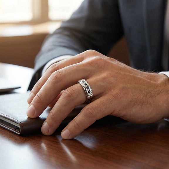 Pompeii 1/3ct Black & White Diamond Mens Wedding Ring 10K White Gold (H/I,I1-I2)