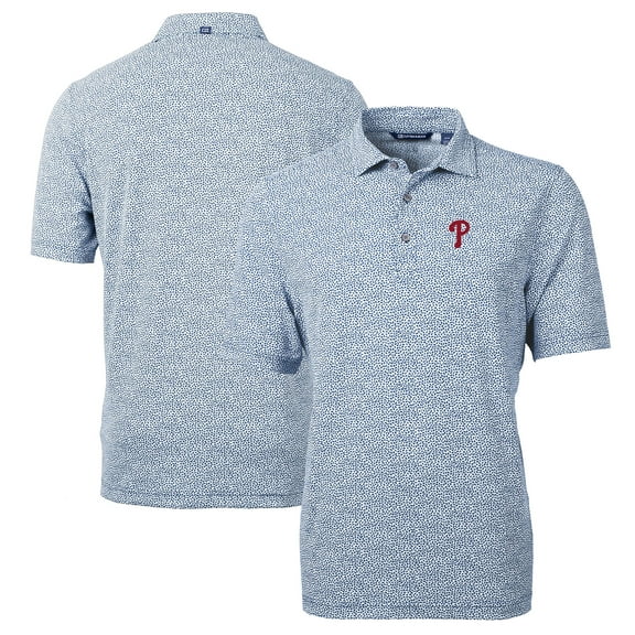 Men's Cutter & Buck Navy Philadelphia Phillies Virtue Eco Pique Botanical Print Recycled Polo