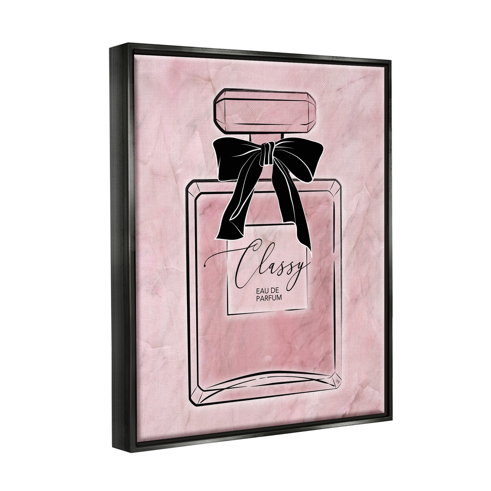 Stupell Industries Classy Pink Perfume Beauty & Fashion Painting Black Floater Framed Canvas Art Print Wall Art, 25 x 31