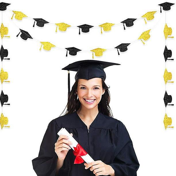 Conjuntos De Banners De Graduación, Banner De Gorro De Graduación Con Brillo Dorado Y Negro Para Graduación-4m