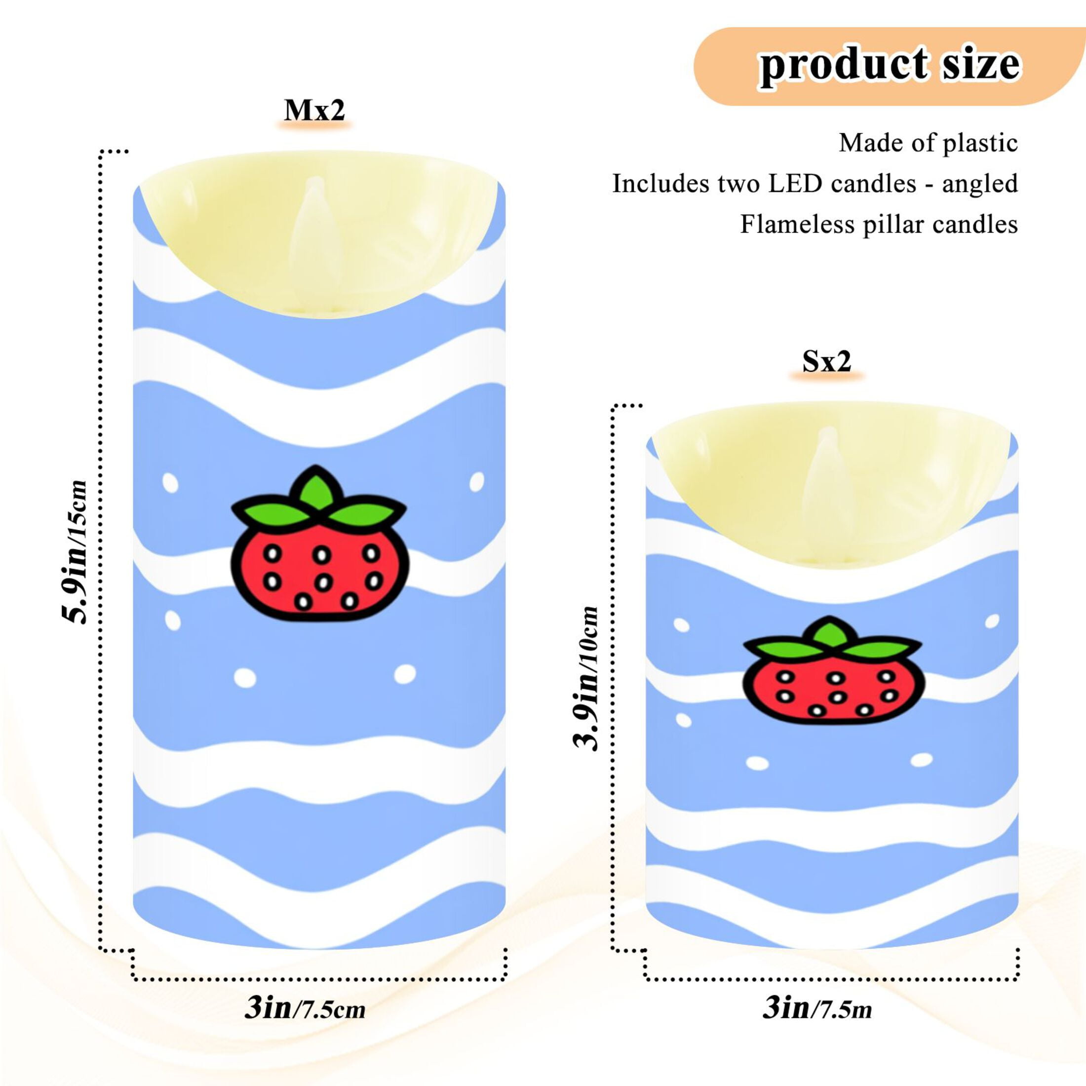 Strawberry Waves Flameless Candles 2 PCS with Remote Realistic Moving Flame LED Tapered Pillar Set for Home Decor