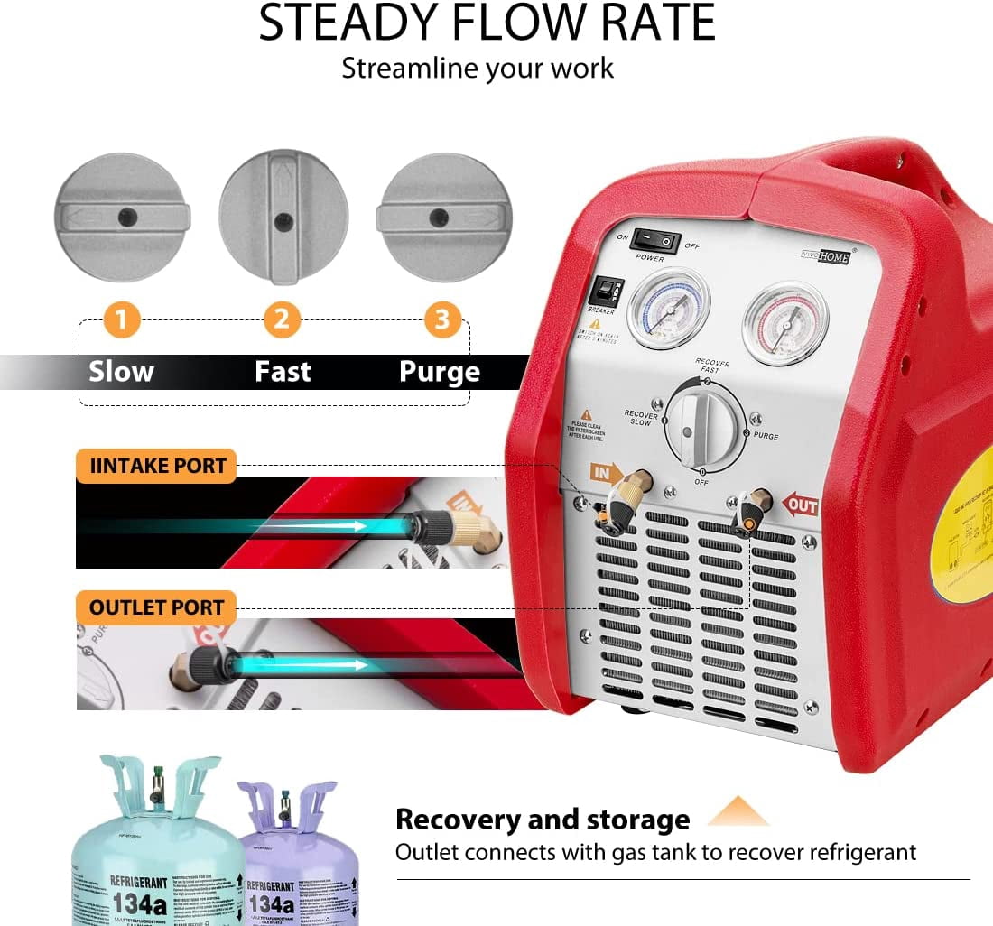 SPECSTAR 110-120V AC 60Hz 3/4HP Single Cylinder Portable Refrigerant Recovery Machine, Red