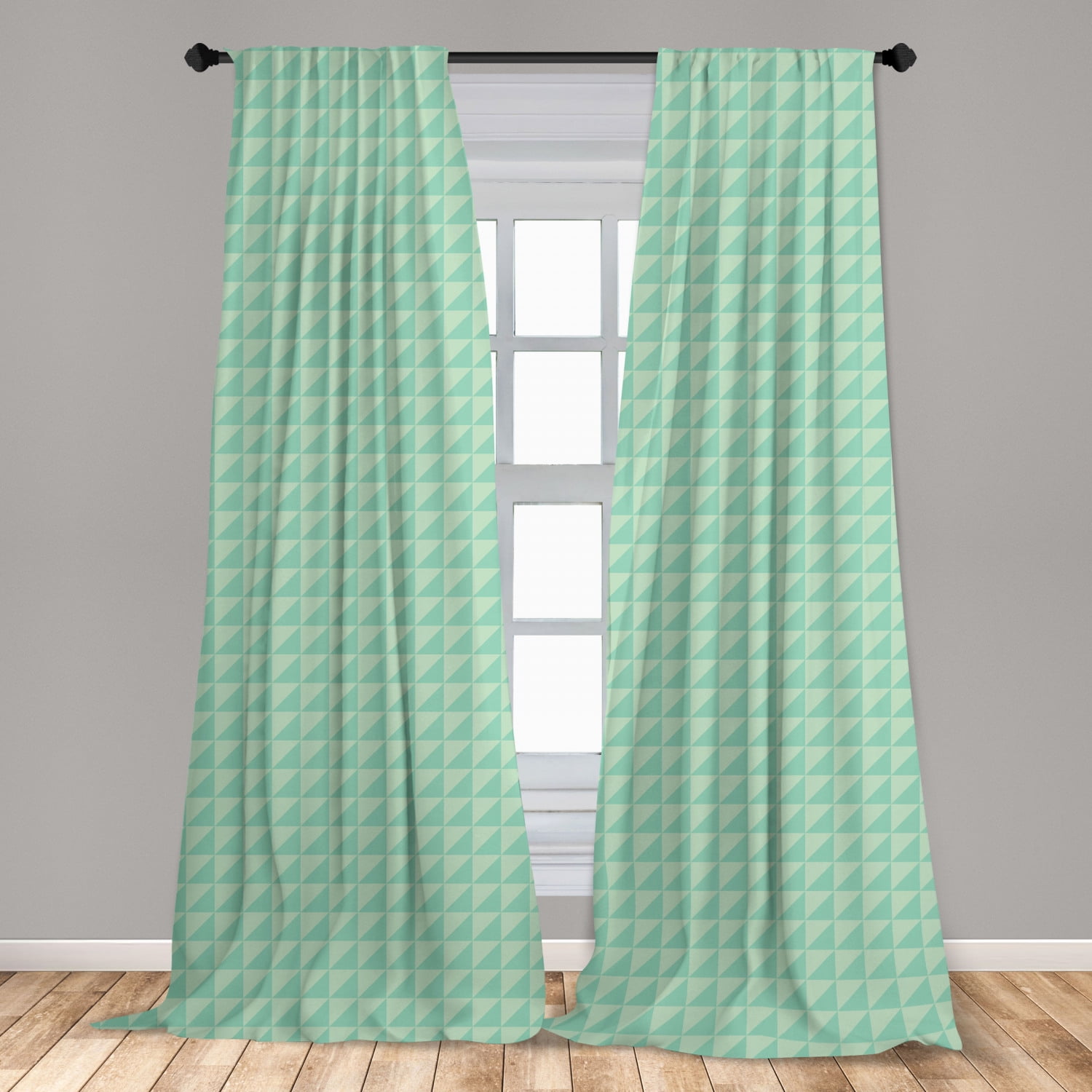 Mint Curtains 2 Panels Set Symmetrical Half Cut Squares With Triangles