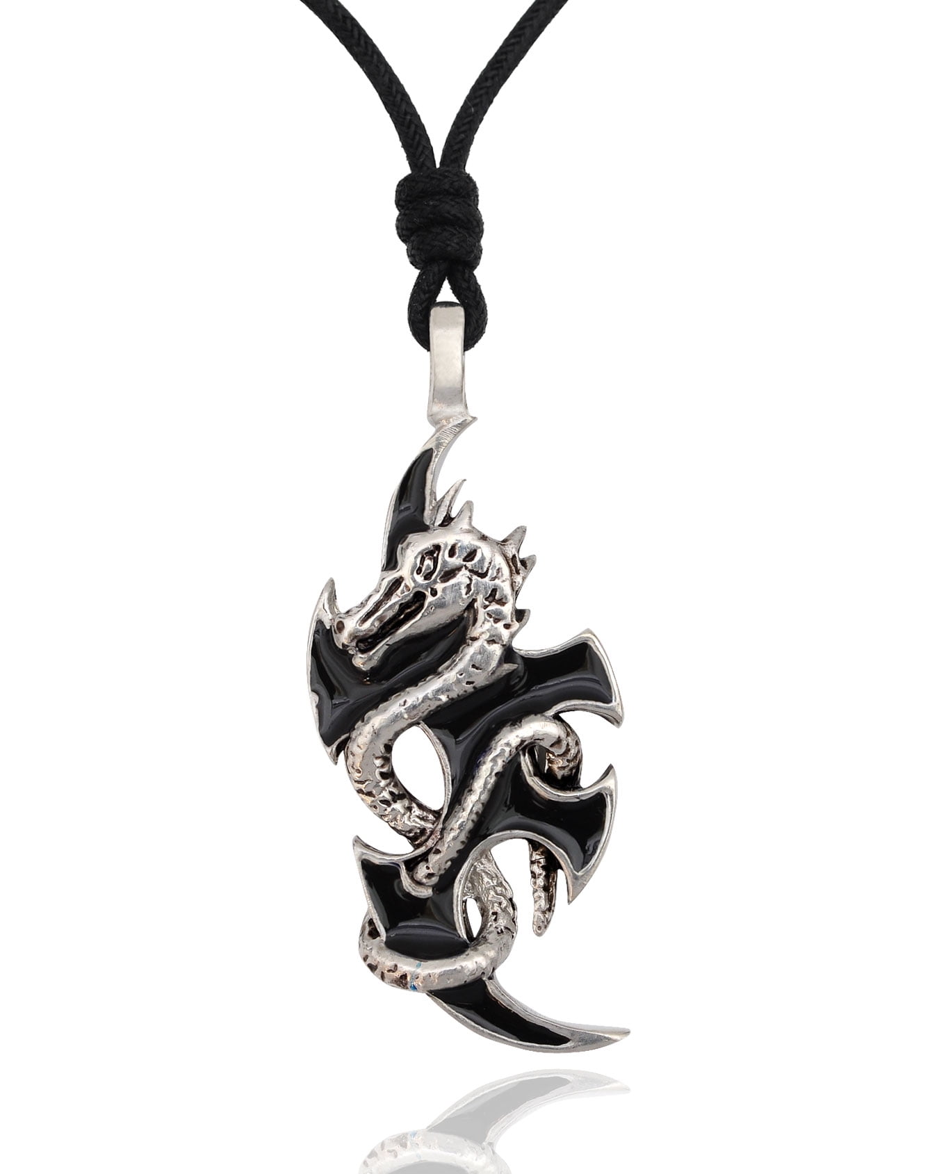 Jewelry Trends Dragon with Wings Pewter Pendant Necklace Black Adjustable Cord