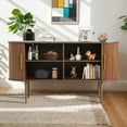 thumbnail image 3 of Haverchair 55" Storage Cabinet with Tambour Doors and Shelves, Fluted Sideboard Buffet Cabinet, Credenza Storage Cabinet for Living Room, Sideboard Accent Console Storage Cabinet for Entryway (Brown), 3 of 8