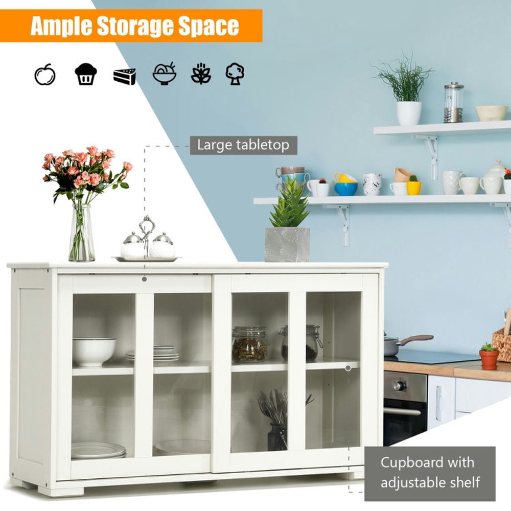 Finihen Kitchen Storage Cabinet, Buffet Sideboard, Sideboard Buffet Cupboard Storage Cabinet with Sliding Door, for Dining Room, Kitchen, Living Room, Antique White Finihen Kitchen Storage Cabinet, Buffet Sideboard, Sideboard Buffet Cupboard Storage Cabinet with Sliding Door, for Dining Room, Kitchen, Living Room, Antique White