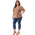 thumbnail image 3 of Women's Plus Tops Hollow Casual V Neck Short Sleeve Summer Blouse Shirts 2X Camel, 3 of 6