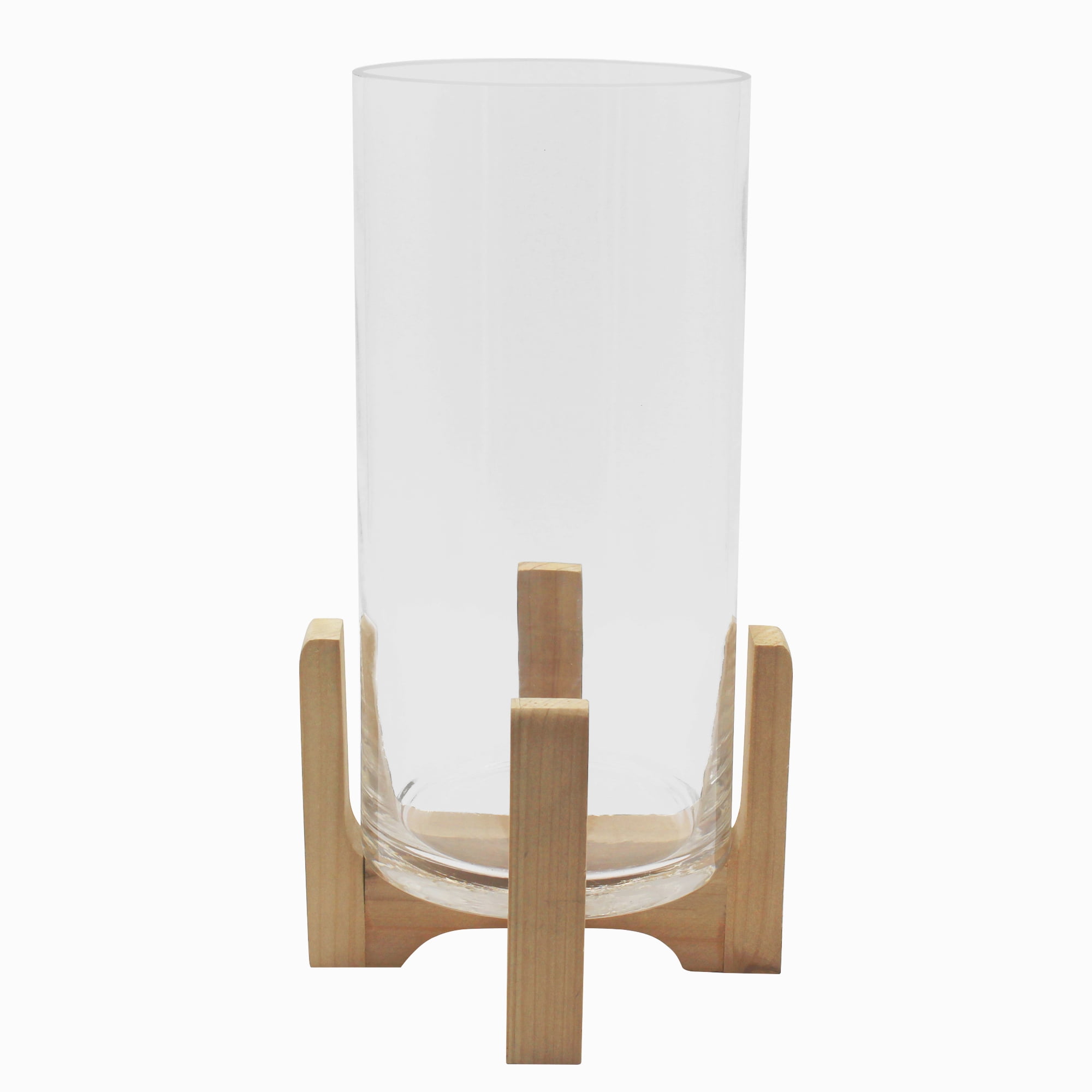 (2 pack) Better Homes & Gardens Glass Hurricane Candle Holder with Wood Stand, 11.5", Large
