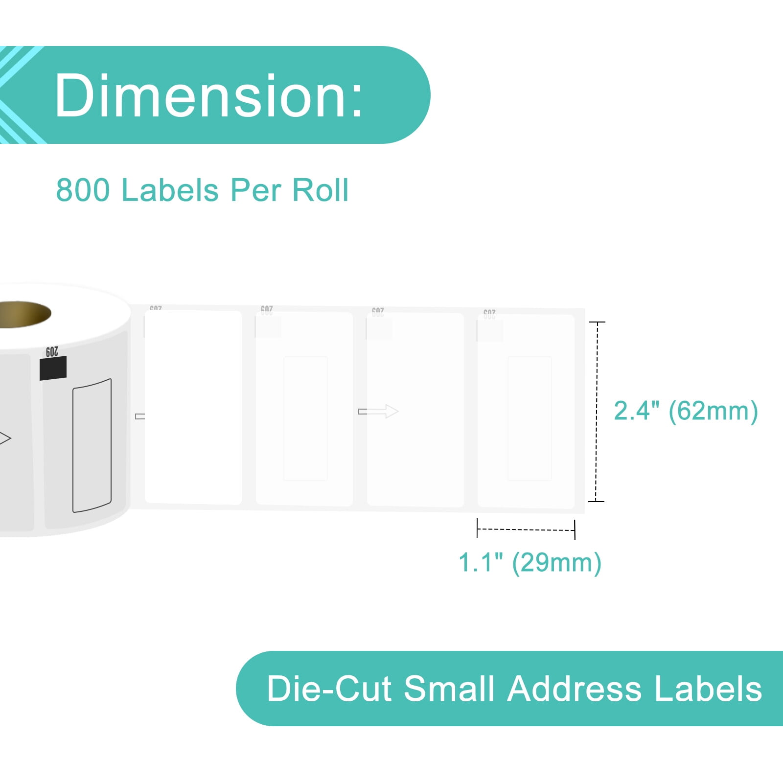 NineLeaf 2 Rolls Compatible for Brother DK-1209 1.1 in x 2.4 in Die-Cut Address & Barcode Labels, 800 Labels Per Roll