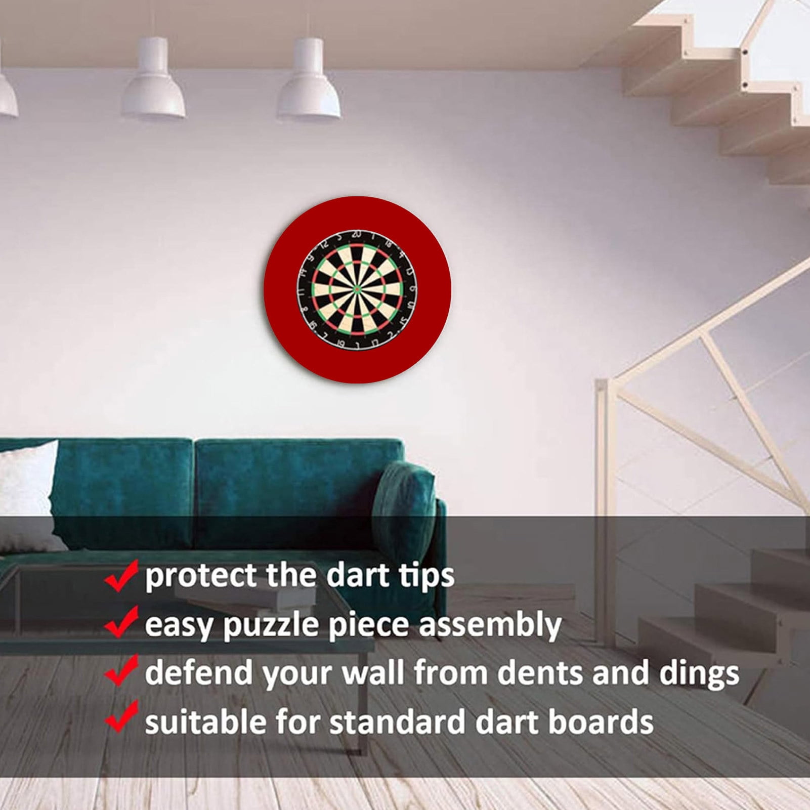 Pebbuoy Dartboard Protection Ring Wall Protector Board High Strength Removable Simple Installation Wall Surround Dart Backboard Black Ring