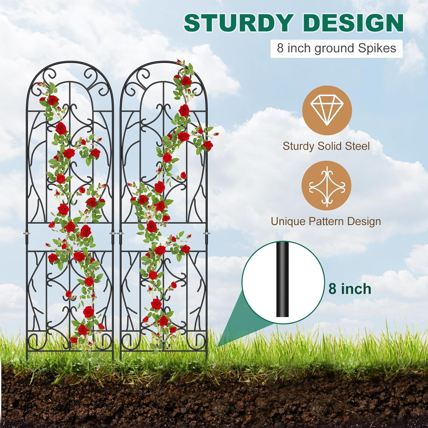 Slsy 4 Pack Metal Garden Trellis for Cllimbing Plants Outdoor, Flowers Tomato Cucumber Rose Vines Vegetable, Metal Coated Rustproof Garden Trellis for Patio, 60" x 16"