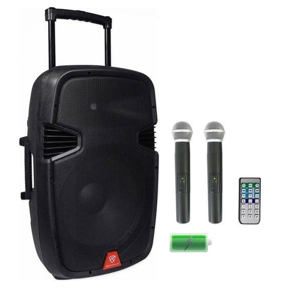 Rockville RAM15BT 15" Rechargeable Powered 800W PA DJ Speaker, 2 Mics, Bluetooth