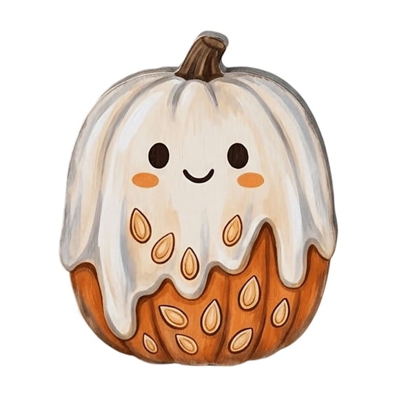 Wooden Pumpkin Shaped Figurine For Desktop Display Seasonal Fall Decor For Shelf Mantel AccentWhite-15Cm