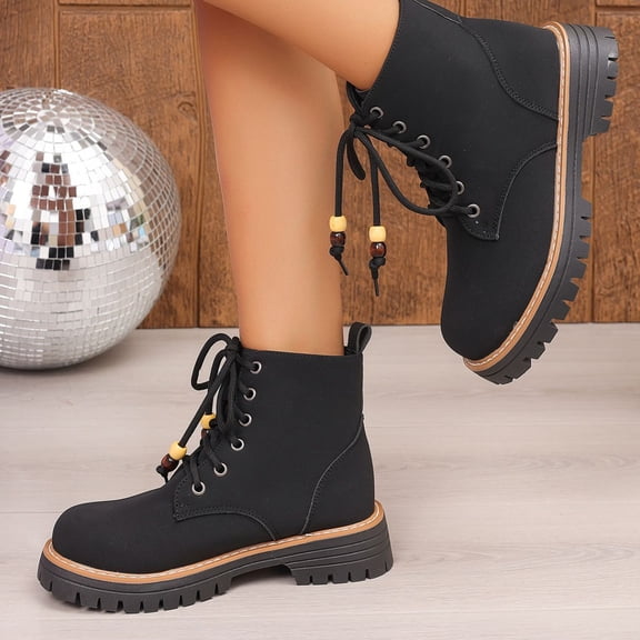 Women's Outdoor Waterproof Hiking Work Boots, Round Toe Lace Up Construction Motorcycle Combat Ankle Boots, Women's 6-inch Waterproof Booties
