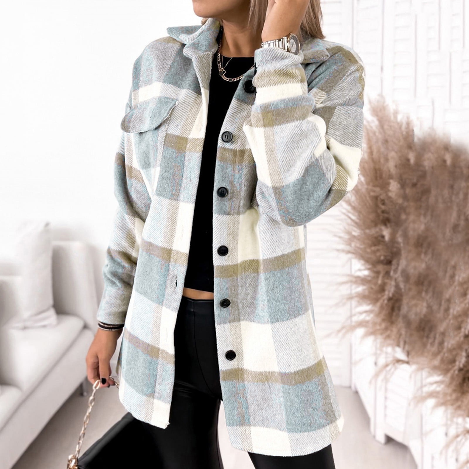 Plaid Button Down Collared Jacket main image 0