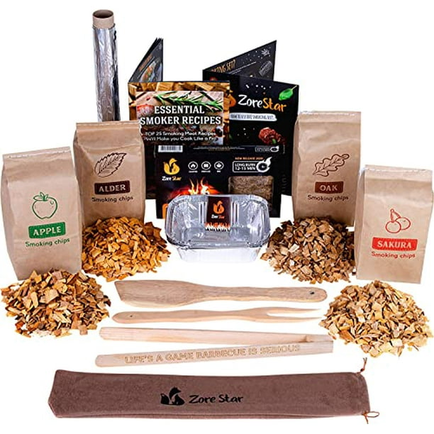 Zorestar Grill Kit de Cuisson pour Fumer: Copeaux de Bois Variété/boîte Fumeur/outils Barbecue + Accessoires de Grillade pour les Hommes Mari Papa