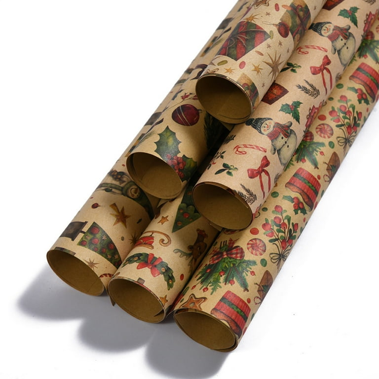 4 Rolls Thickened Christmas Kraft Wrapping Paper With Christmas