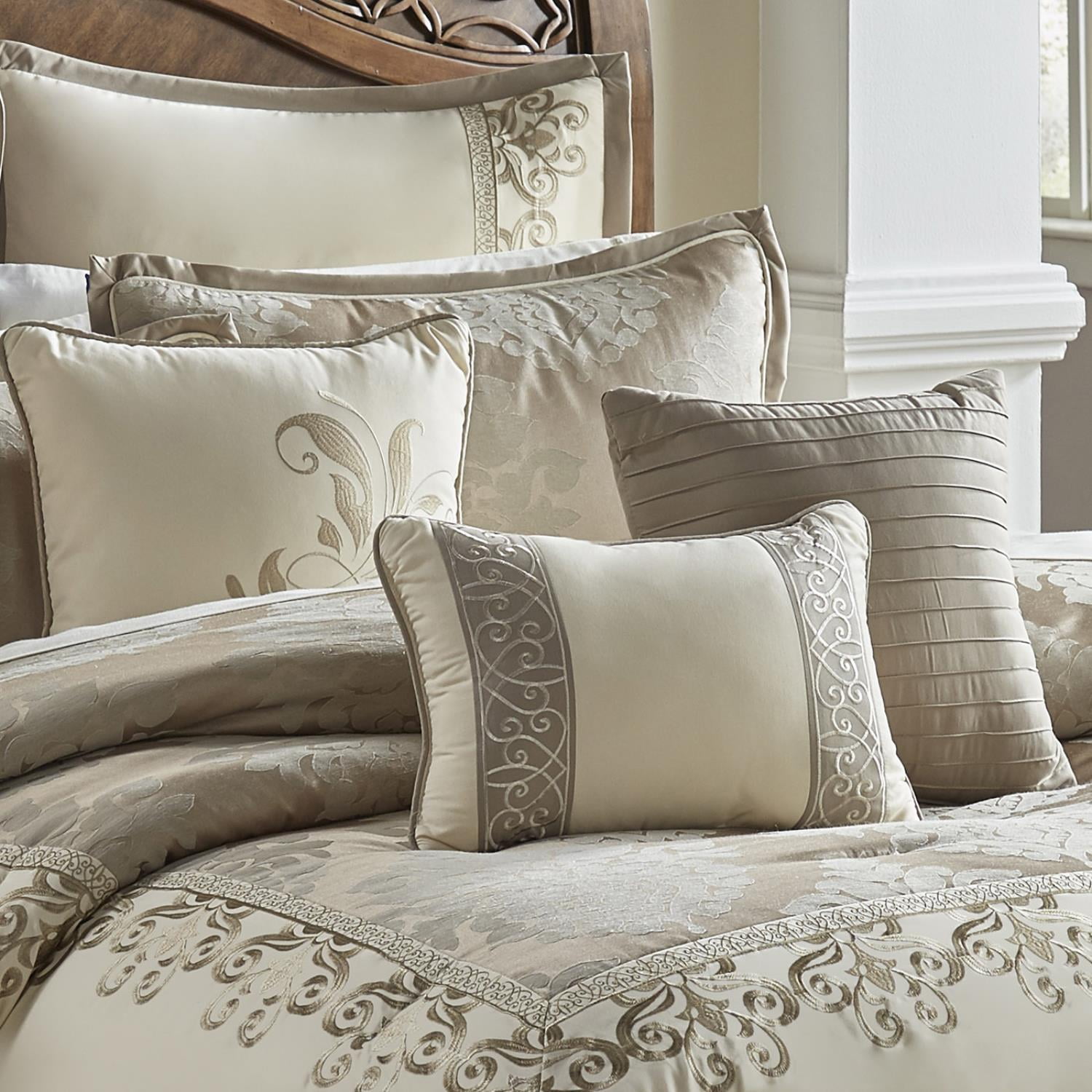 Riverbrook Home 9 pc Comforter Set, Queen, Ivory/Antique Gold, Hillcrest, Embroidered, Polyfill Filling, Adult