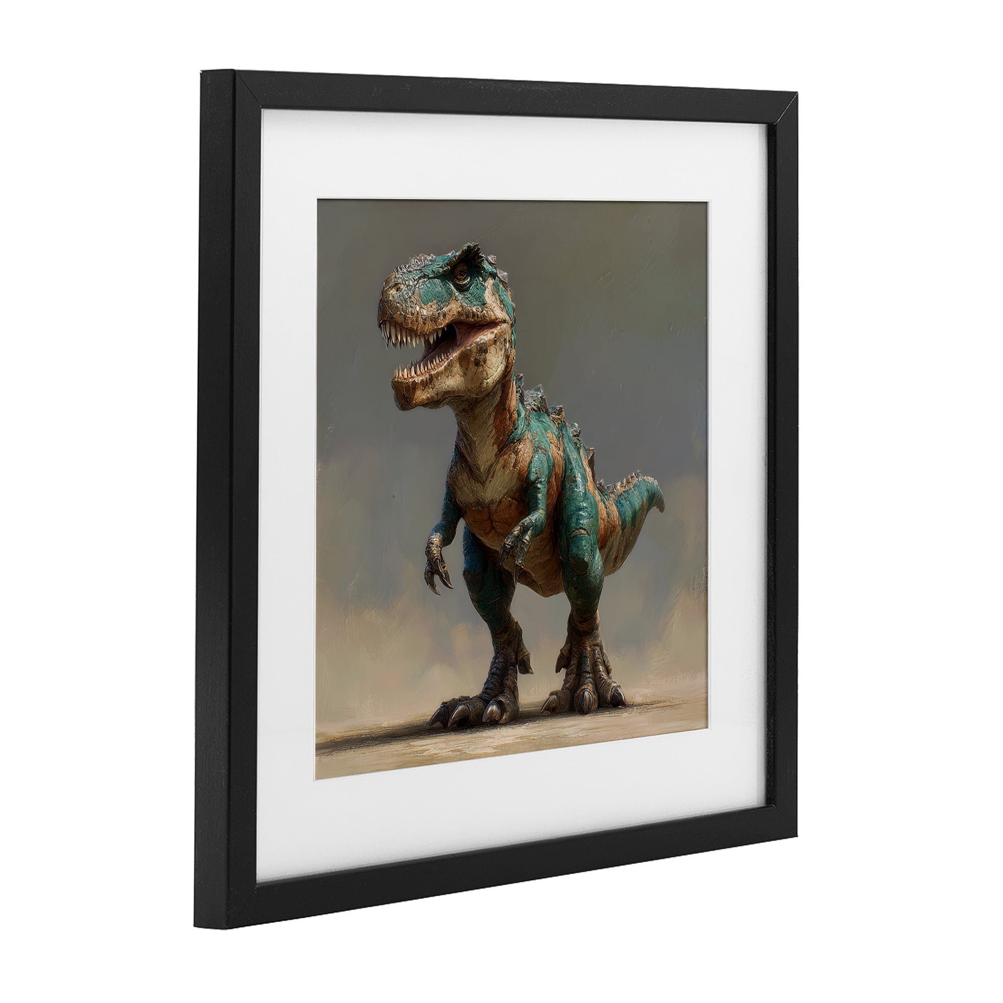 Stupell Industries Turquoise T-Rex Study Black Framed Print Under Glass, design by Wumples