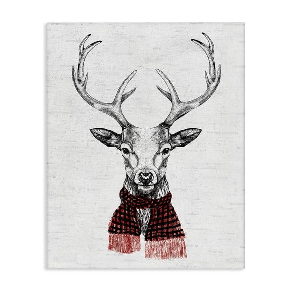 Stupell Industries Farmhouse Holiday Deer with Scarf Canvas Art, 16 x 20, by Lettered and Lined