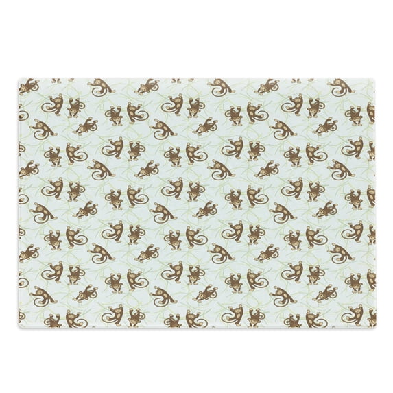 Forest Friends Cutting Board, Nursery Continuous Pattern with Cheerful Monkeys, Decorative Tempered Glass Cutting and Serving Board, in 3 Sizes, by Ambesonne