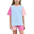 thumbnail image 2 of Spazoro Little & Big Girls Leisure Outfit Sets, 2-Pieces Gradient Color Crew Neck Summer Short Sleeve Shirt and Shorts Sets Hot Pink Size 6 T, 2 of 9