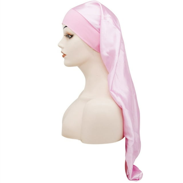 YOPTOP Bonnet de Nuit en Satin Doux pour Femme, Élastique, Confortable, Long, Rose