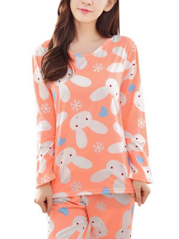 KM Girls Nightgown Lace Round Neck Long Sleeve Cute Animal Print Sleepwear
