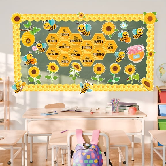CCOCC 64pc Sunflower Bulletin Board Decoration Spring Cutout Set with Butterflies Fences Bulletin Cardboard